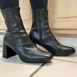 a new day Black Heeled Boots with Square Toe and Side Zipper